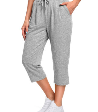 Fantaslook Women Capri Pants High Waisted Drawstring Summer Yoga Pants Workout Cropped Joggers Lounge Pants with Pockets