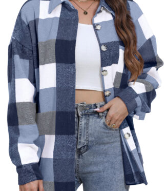 Fantaslook Womens Plaid Shirts Flannel Shacket Jacket Long Sleeve Button Down Boyfriend Shirt Coats