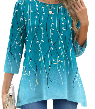 Fantaslook Plus Size Women Tunic Tops 3/4 Sleeve Dressy Casual Blouses Loose Flowy Floral Shirts