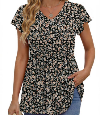 Fantaslook Womens Tops V Neck Short Sleeve Summer Shirts Babydoll Peplum Tops Tunic Dressy Casual Blouses