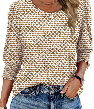 Fantaslook Blouses for Women Dressy Casual 3/4 Length Sleeve Womens Tops with Smocked Cuffs Fashion Shirts