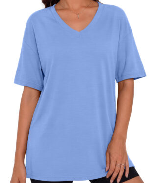 Fantaslook Casual Women T Shirts Short Sleeve Summer Tops Loose Fit V Neck Shirts Basic Tees Gym Workout Clothes