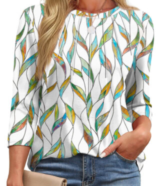Fantaslook Womens Plus Size Tops 3/4 Sleeve Pleated Dressy Blouses Crew Neck Casual Tunic Tops Summer Shirts