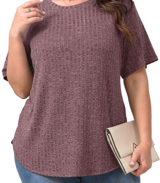 Fantaslook Womens Plus Size Tops Crewneck Short Sleeve Shirts Casual Loose Tunic Tops Curved Hem Summer Blouses