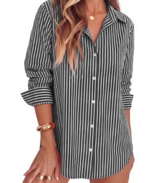 Fantaslook Striped Button Down Shirts for Women Classic Long Sleeve Collared Office Work Blouses Tops