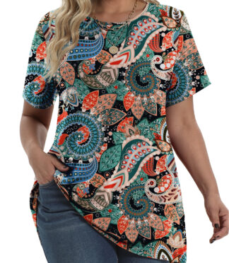Fantaslook Plus Size Womens Tunic Tops Short Sleeve Casual Floral Shirts Swing Flare Dressy Blouses
