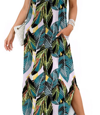 Fantaslook Summer Maxi Dresses for Women V Neck Tank Dress Vacation Beach Floral Sundresses with Pockets
