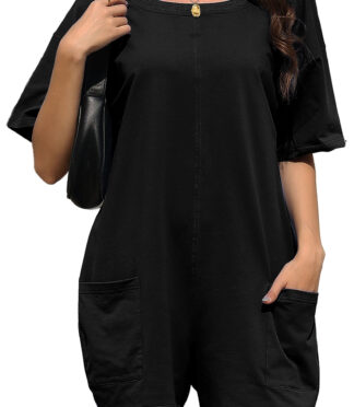 Fantaslook Rompers for Women Casual Summer Jumpsuits Short Sleeve Loose Overalls Shorts Rompers with Pockets Outfits