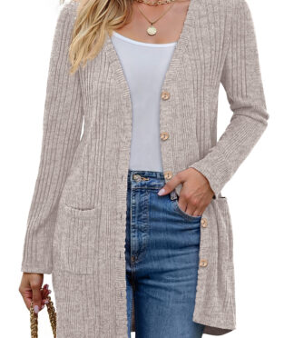 Fantaslook Fall Cardigan for Women Long Sleeve Open Front Cardigan Casual Button Down Coat with Pockets