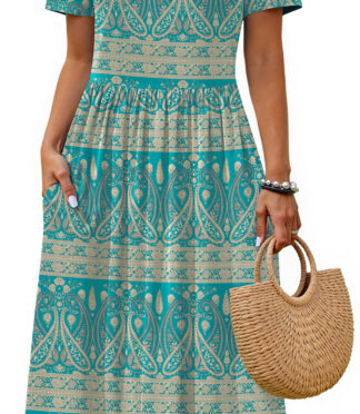 Fantaslook Summer Short Sleeve Midi Dresses for Women Casual Floral T Shirt Dresses Flowy Beach Sundress with Pockets