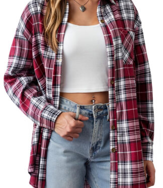 Fantaslook Plaid Shirts for Women Button Down Flannel Shirts Casual Loose Long Sleeve Blouses Tops