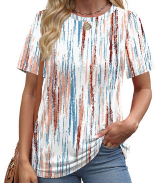 Fantaslook Womens Summer Tops Dressy Casual Short Sleeve Shirts Crew Neck Tunic Floral Blouses